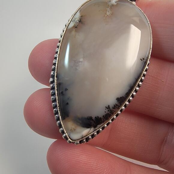 Necklace Pendants Dendritic Agate Red Coral Handmade Jewelry in Silver Setting - Picture 4 of 10